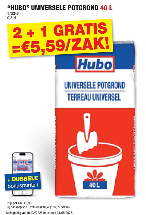 “HUBO” UNIVERSELE POTGROND 40 L