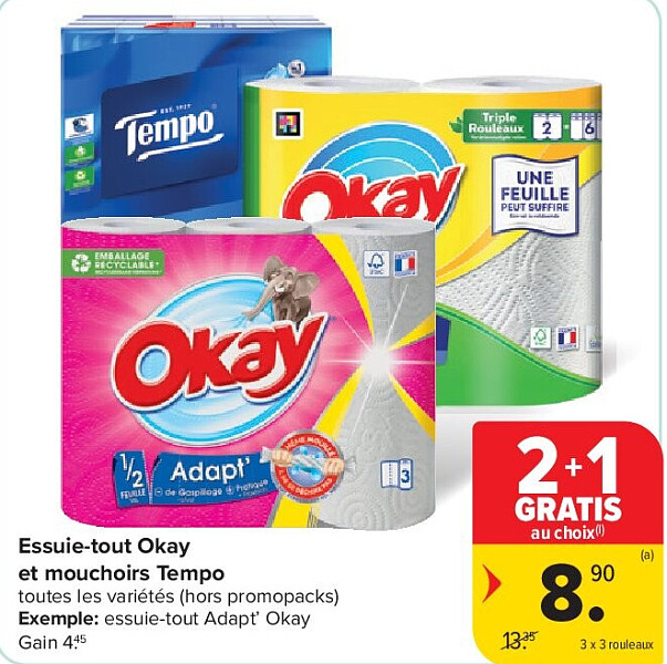 Essuie-tout Okay et mouchoirs Tempo