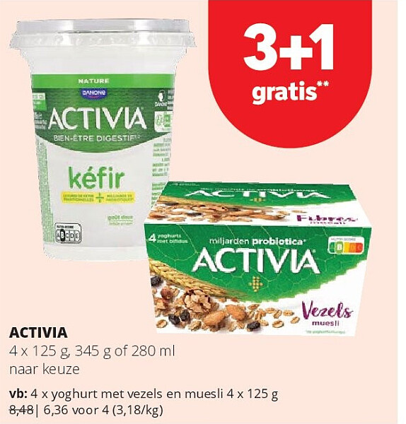 ACTIVIA yoghurt met vezels en muesli 4 x 125 g