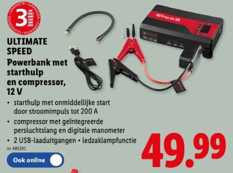 Powerbank met starthulp en compressor, 12 V