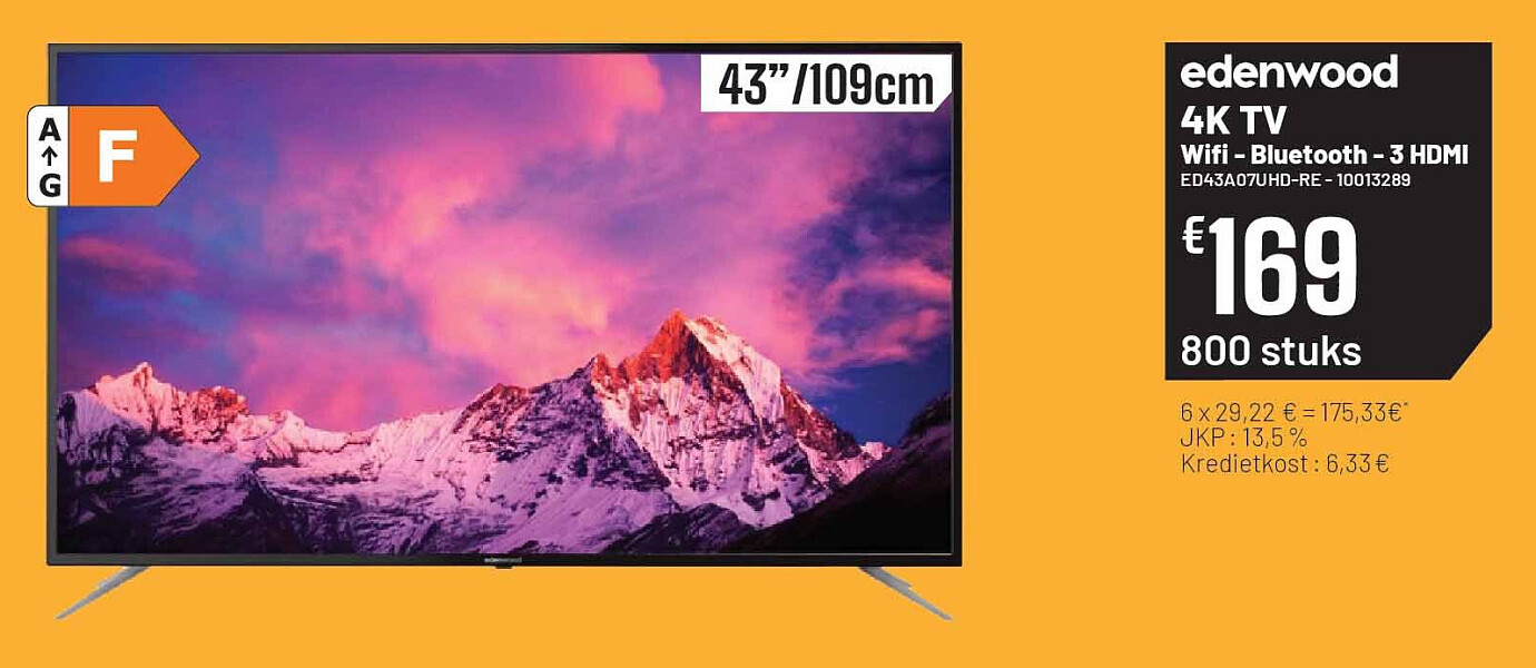 Edenwood 4K TV Wifi - Bluetooth - 3 HDMI ED43A07UHD-RE
