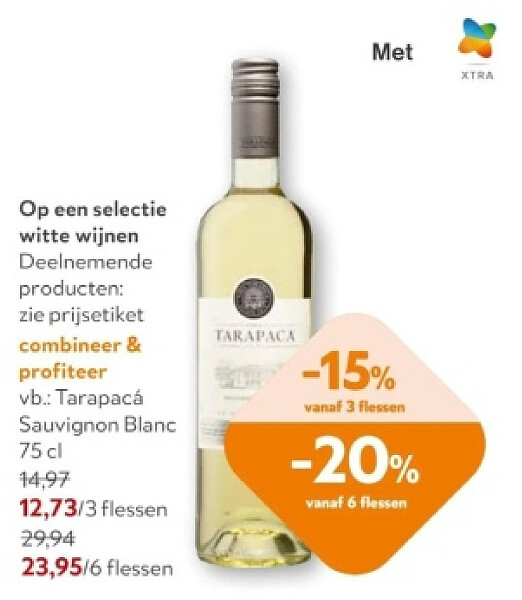 Op een selectie witte wijnen Tarapacá Sauvignon Blanc 75 cl