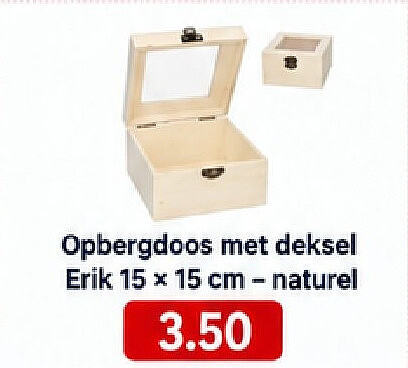Opbergdoos met deksel Erik 15 x 15 cm - naturel