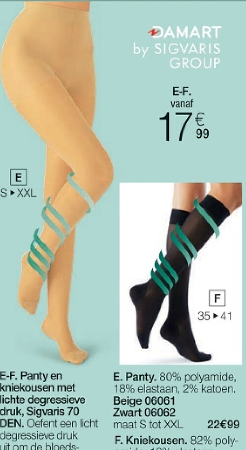 Panty en kniekousen met lichte degressieve druk