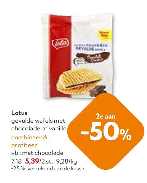 Lotus gevulde wafels met chocolade of vanille