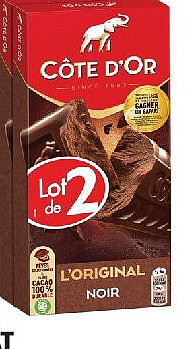 Tablette de chocolat noir extra Côte d'Or, lot de 2 x 200 g