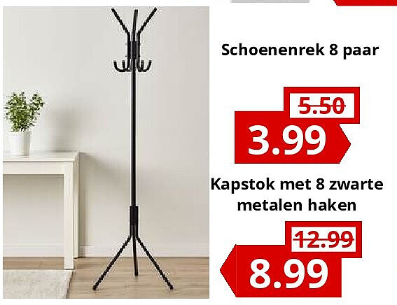 Kapstok met 8 zwarte metalen haken