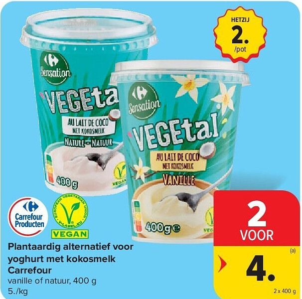 Plantaardig alternatief voor yoghurt met kokosmelk Carrefour