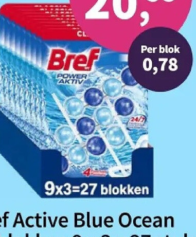 Bref Active Blue Ocean toiletblokken 9 × 3 = 27 stuks