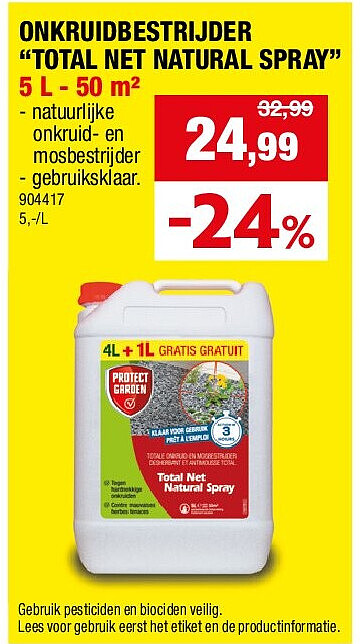 ONKRUIDBESTRIJDER “TOTAL NET NATURAL SPRAY” 5 L - 50 m²