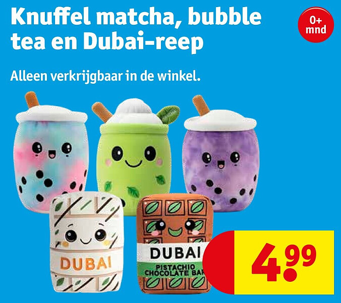 Knuffel matcha, bubble tea en Dubai-reep