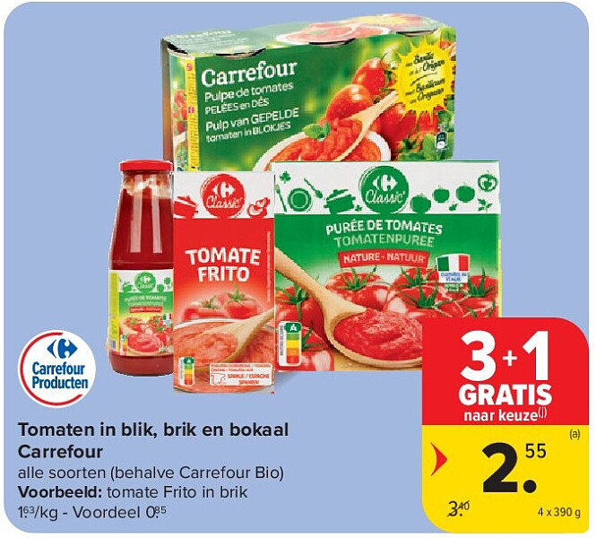 Tomaten in blik, brik en bokaal Carrefour