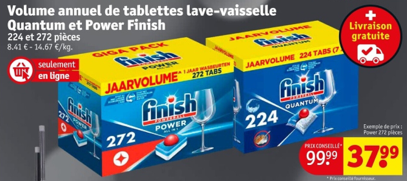 Volume annuel de tablettes lave-vaisselle Quantum et Power Finish