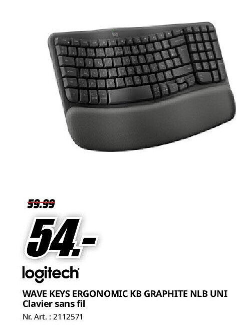 WAVE KEYS ERGONOMIC KB GRAPHITE NLB UNI Clavier sans fil