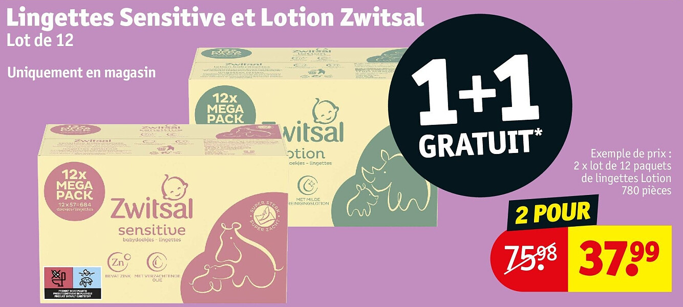 Lingettes Sensitive et Lotion Zwitsal 2 POUR