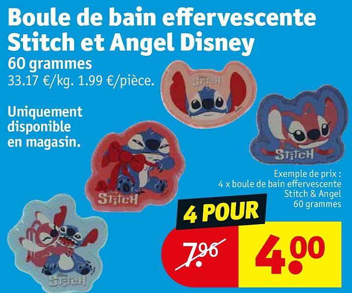 Boule de bain effervescente Stitch et Angel Disney 60 grammes 4 POUR