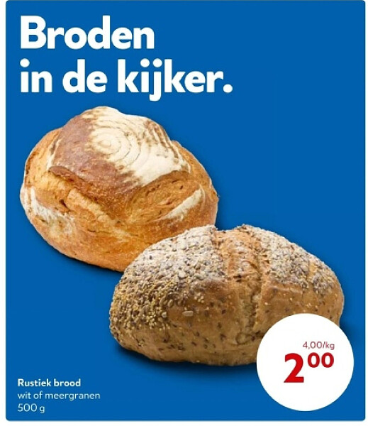 Rustiek brood wit of meergranen 500 g