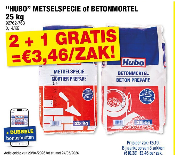 “HUBO” METSELSPECIE of BETONMORTEL 25 kg