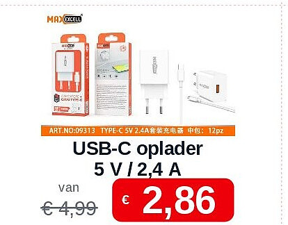USB-C oplader 5 V / 2,4 A
