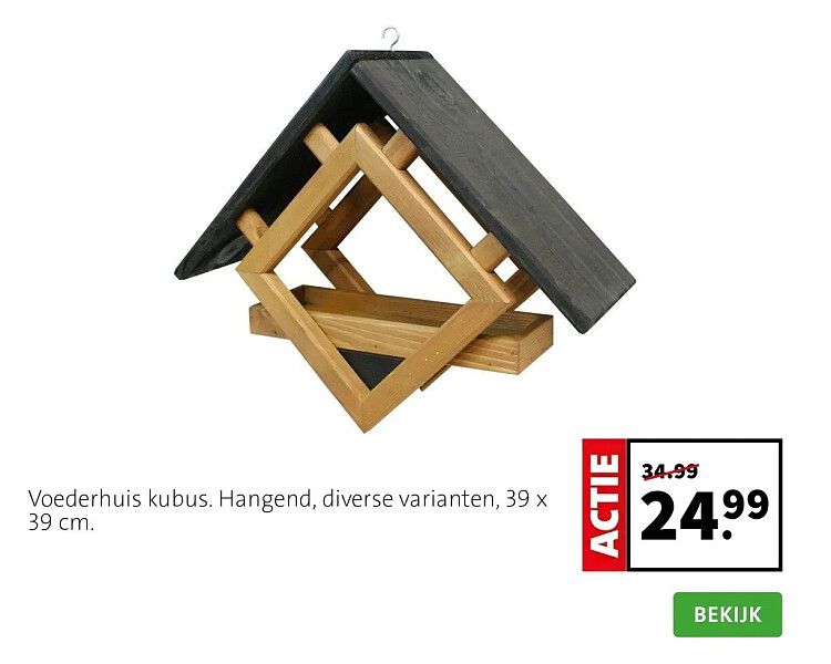 Voederhuis kubus. Hangend, diverse varianten, 39 x 39 cm.