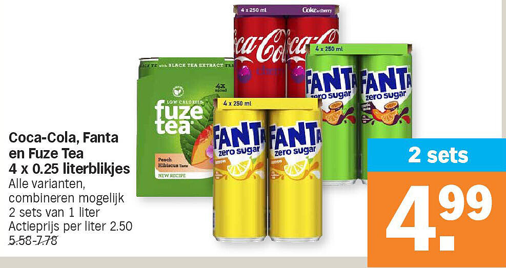 Coca-Cola, Fanta en Fuze Tea 4 x 0.25 literblikjes