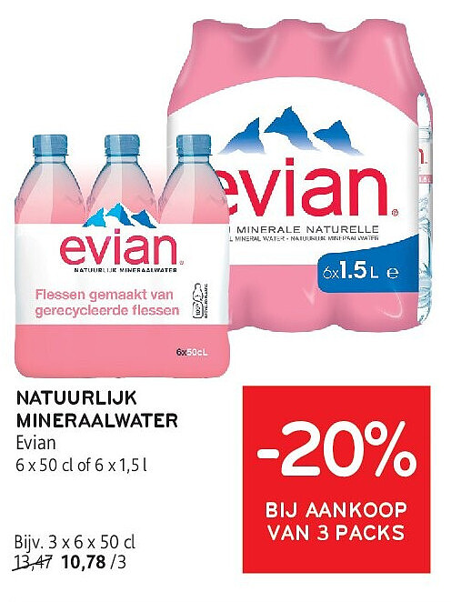 NATUURLIJK MINERAALWATER Evian 6 x 50 cl of 6 x 1,5 l