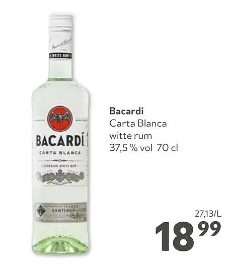Bacardi Carta Blanca witte rum 37,5% vol 70 cl