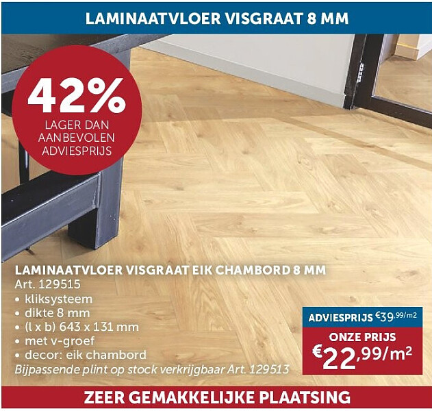 LAMINAATVLOER VISGRAAT EIK CHAMBORD 8 MM