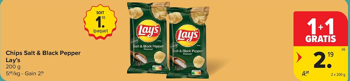 Chips Salt & Black Pepper Lay’s 2 x 200 g