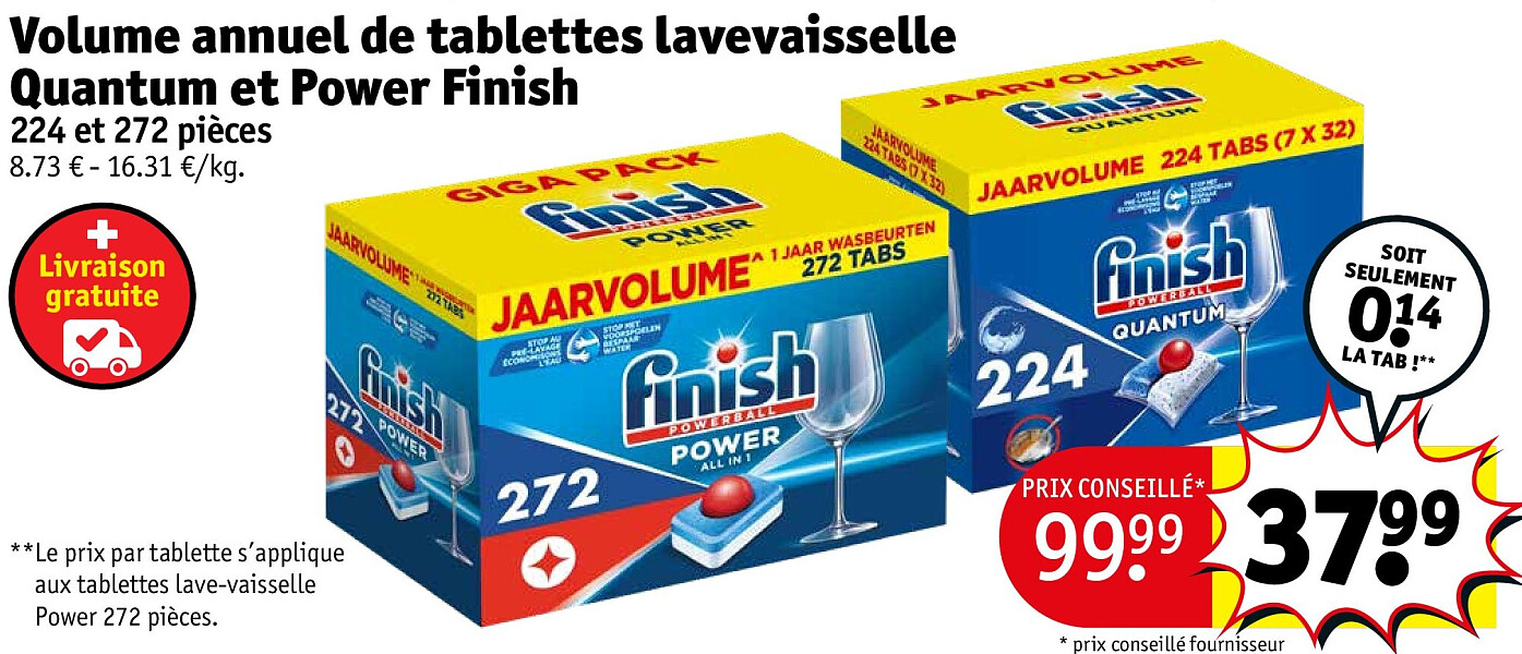 Volume annuel de tablettes lavevaisselle Quantum et Power Finish