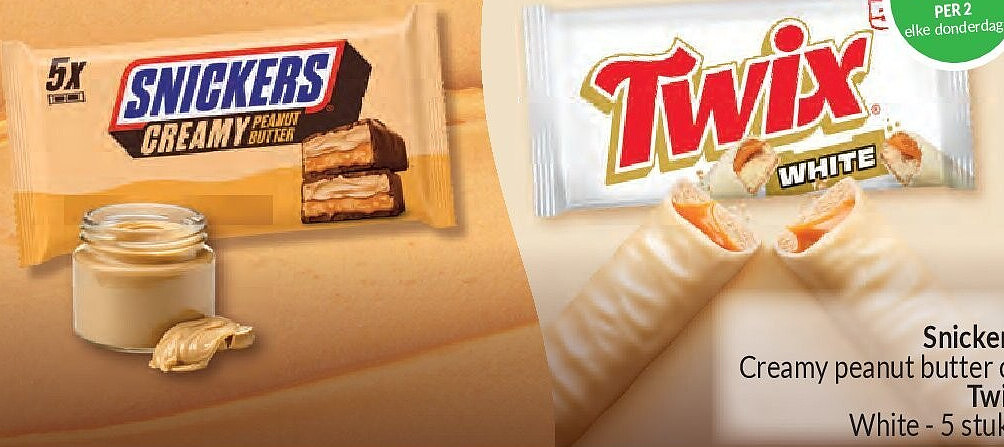 Snickers Creamy Peanut Butter of Twix White - 5 stuks