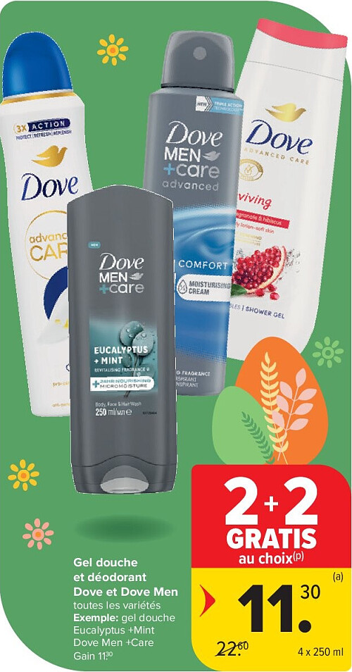 Gel douche et déodorant Dove et Dove Men 4 x 250 ml