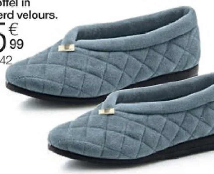 Pantoffel in gematelasseerd velours grijs 92471 - blauw 92470