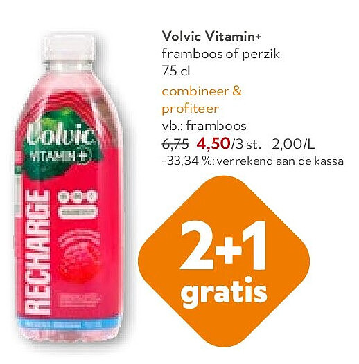 Volvic Vitamin+ framboos of perzik 75 cl