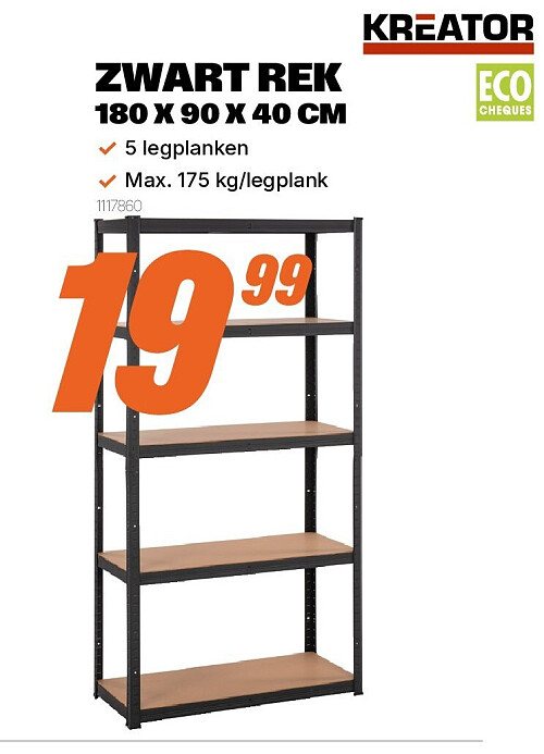 ZWART REK 180 X 90 X 40 CM