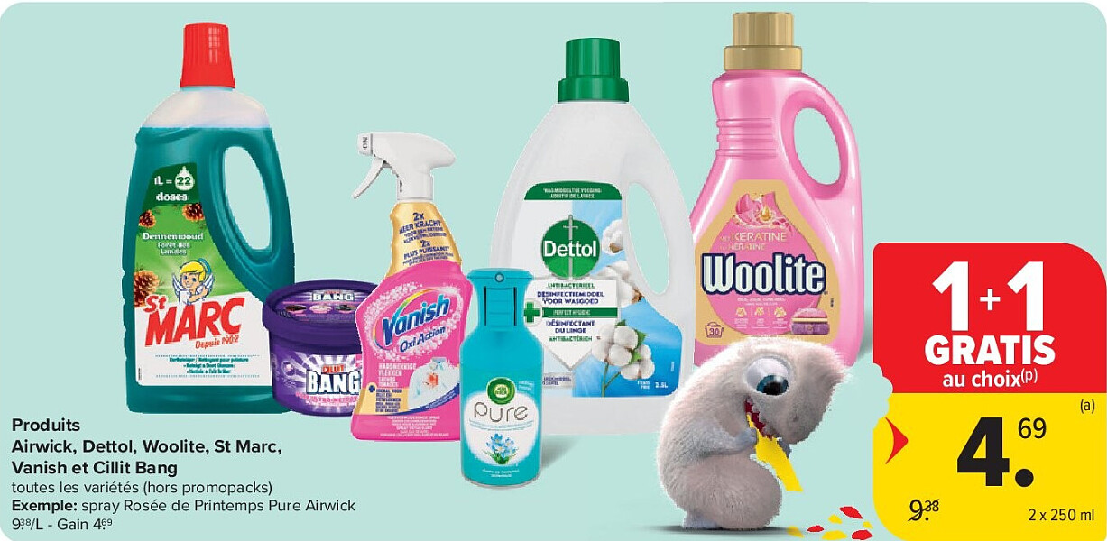 Produits Airwick, Dettol, Woolite, St Marc, Vanish et Cillit Bang 2 x 250 ml