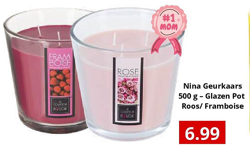 Nina Geurkaars 500 g – Glazen Pot Roos/ Framboise