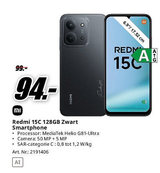 Mi Redmi 15C 128GB Zwart Smartphone