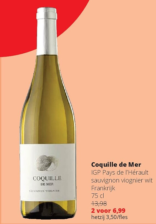 Coquille de Mer IGP Pays de l’Hérault sauvignon viognier wit Frankrijk 75 cl