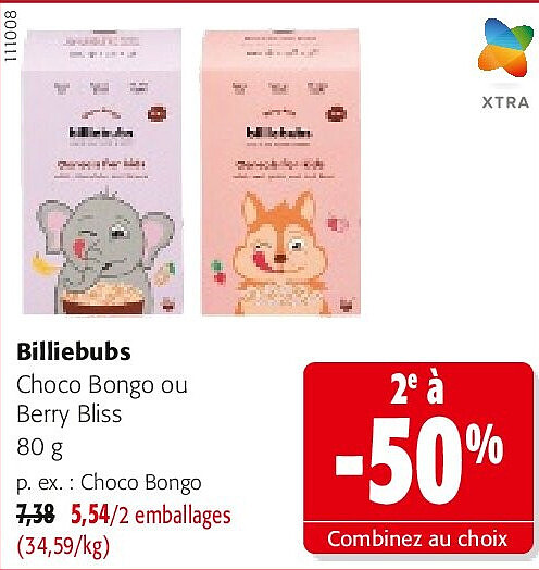 Billiebubs Choco Bongo ou Berry Bliss 80 g