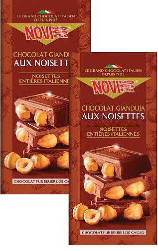 Tablette de chocolat gianduja aux noisettes entières Novi