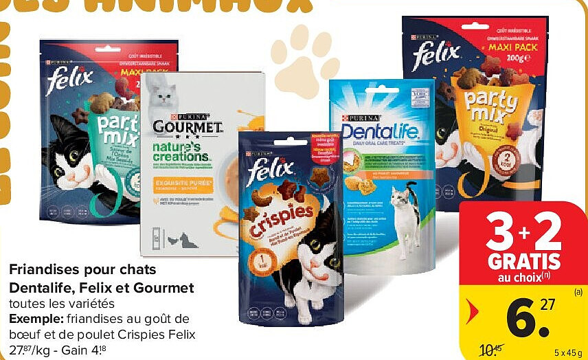 Friandises pour chats Dentalife, Felix et Gourmet 5 x 45 g