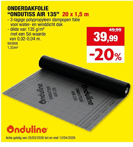 ONDERDAKFOLIE “ONDUTISS AIR 135” 20 x 1,5 m