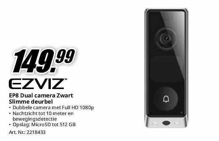 EZVIZ EP8 Dual camera Zwart Slimme deurbel