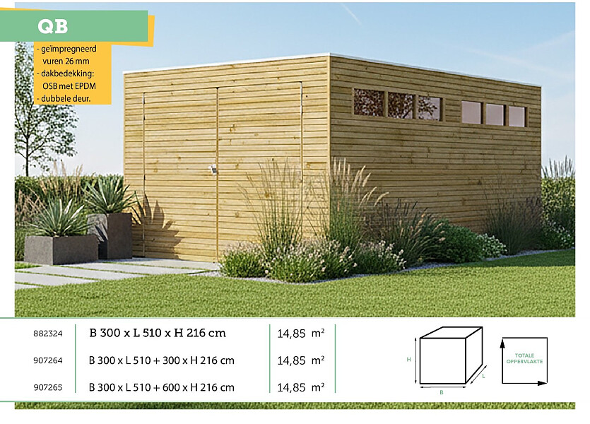 Woodlands QB garage 300x510x216 cm hout geà¯mpregneerd