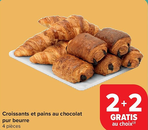Croissants et pains au chocolat pur beurre 4 pièces