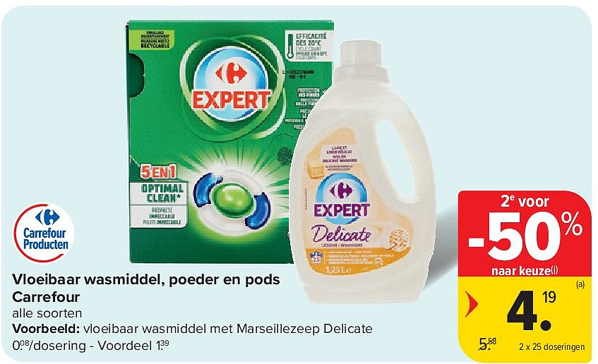Vloeibaar wasmiddel, poeder en pods Carrefour