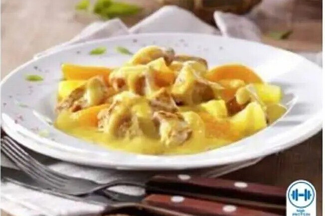 Kippenhaasjes in fruitige currysaus