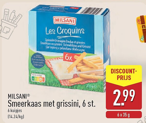 Smeerkaas met grissini, 6st.