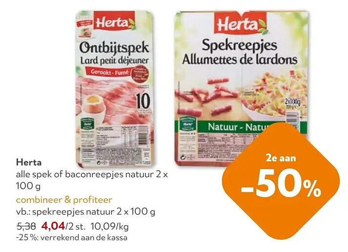 Herta spekreepjes natuur 2 x 100 g